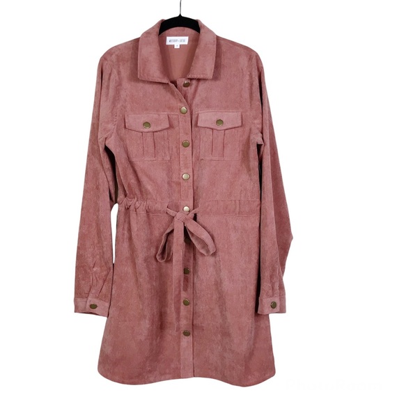 Whiteroom + Cactus Dresses & Skirts - Whiteroom + Cactus Pink Corduroy Long Sleeve Drawstring Shirt Dress
Size M